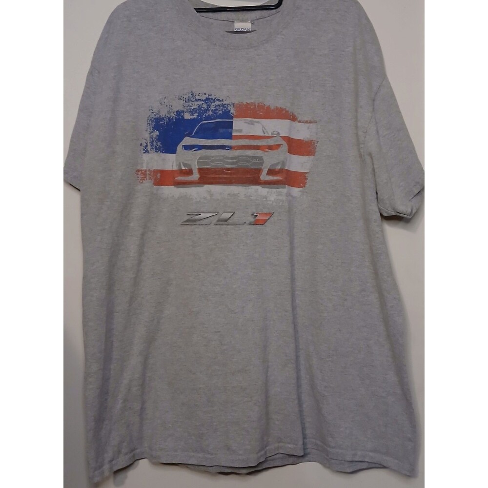 Chevrolet Camaro ZL1 Graphic T Shirt Mens XL Gray Double Sided American Flag